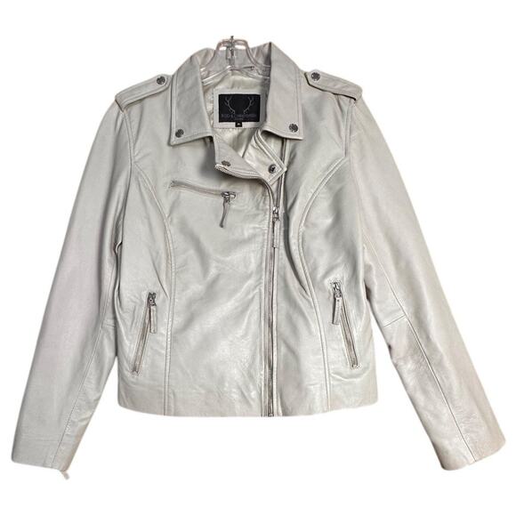 Bod & Christensen Beige Cream Soft Leather Biker Moto Bomber Jacket Sz XL Grunge - Picture 6 of 14